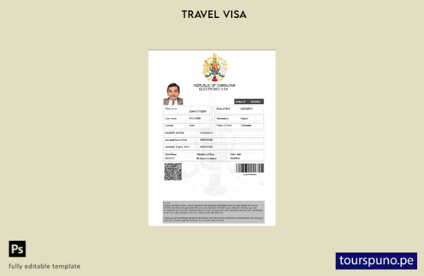 Plantilla de visa electrónica para Gibraltar lista para imprimir